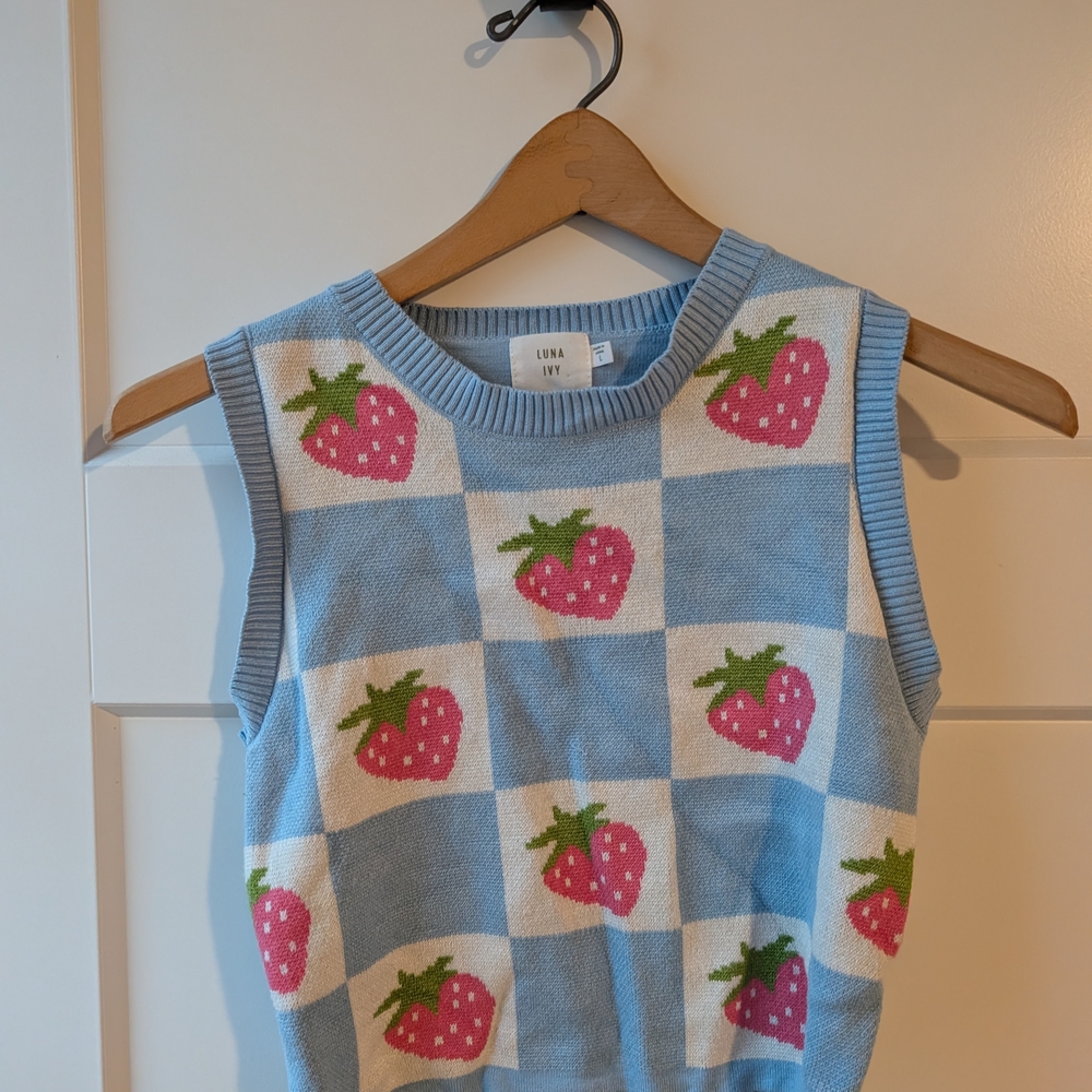 Charming Blue Kids Sweater with Strawberry Pattern
